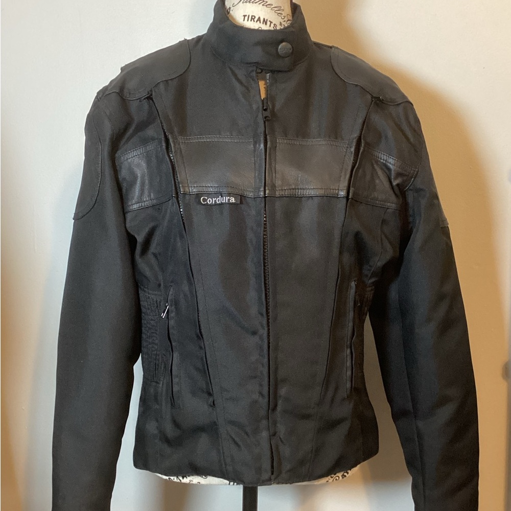 MOTORCYCLE RIDING JACKET BY CORDURA LEATHER TRIM~THINSULATE ZIP OUT LINER SZ SM